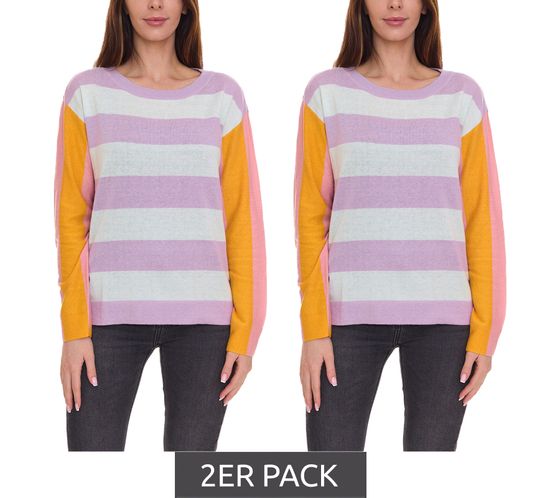 Pack économique de 2 pulls Aniston CASUAL, pulls tricotés élégants pour femmes au look color block 51008313 violet/coloré