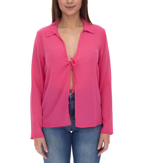 Aniston SELECTED Damen Langarm-Bluse mit Bindeband Crinkle-Optik 63149957 Pink