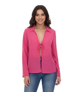 Blusa de mujer Aniston SELECTED de manga larga con lazo y aspecto arrugado 63149957 rosa