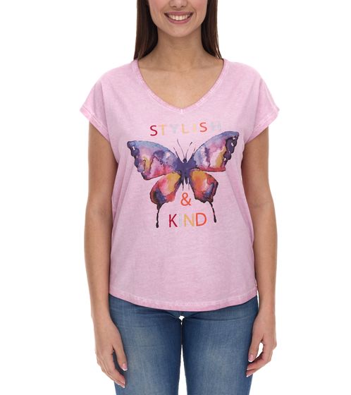 Aniston CASUAL camisa de manga corta camiseta de mujer con estampado de mariposas oversize 64428125 rosa viejo