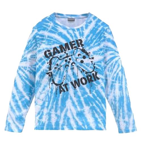 KIDSWORLD maglietta a maniche lunghe per ragazzi con scritta Gamer At Work in cotone disegno batik 75278861 blu/bianco