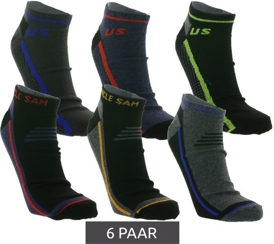 6 Paar Uncle Sam Herren Baumwoll-Socken Sport-Socken Sneaker-Socken Schwarz/Grau/Blau/Rot/Orange