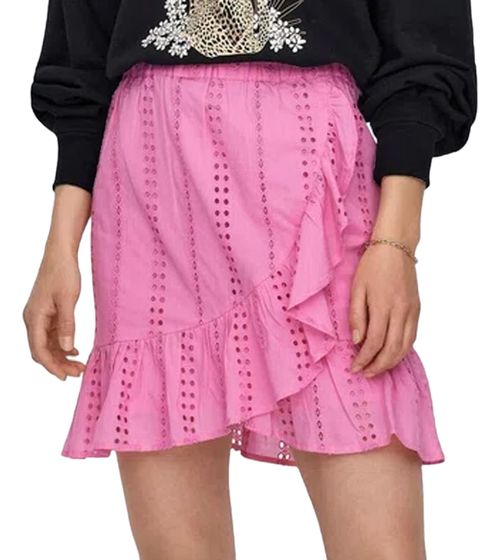 Falda mini de mujer Only Donna de algodón con diseño de bordado de ojales 60135100 rosa