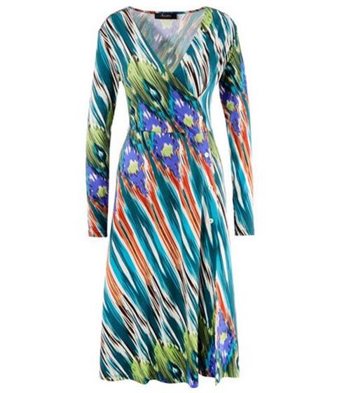 Aniston CASUAL robe midi pour femme robe portefeuille à motifs colorés manches longues 75955239 bleu/multicolore