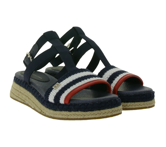 TOMMY HILFIGER sandales compensées femme avec détails en raphia chaussures d'été FW0FW07272 DW6 bleu foncé