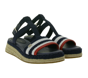 TOMMY HILFIGER Sandalias cuña de mujer con detalles de rafia zapatos de verano FW0FW07272 DW6 azul oscuro