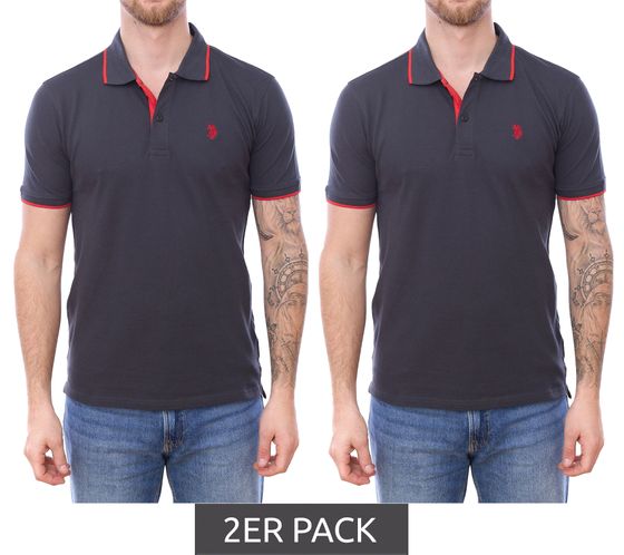 2er Sparpack U.S. POLO ASSN. Herren Polo-Shirt Basic-Shirt Baumwoll-Shirt Kurzarm-Shirt 197 66835 52520 297 Grau/Rot