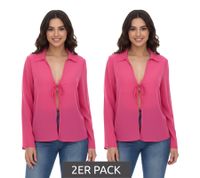 2er Pack Aniston SELECTED Damen Langarm-Bluse mit Bindeband Crinkle-Optik 63149957 Pink