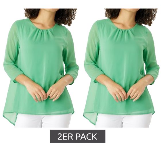 Pack of 2 Aniston selected women's blouses, summer blouse, 3/4 sleeve chiffon shirt, 27596542 green