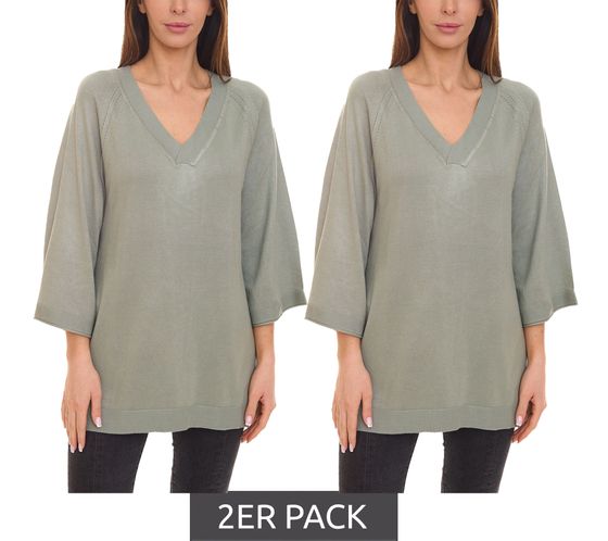 Pack of 2 BOYSEN´S Poncho Women's Knitted Sweater with V-Neck Sweater 25691654 Green