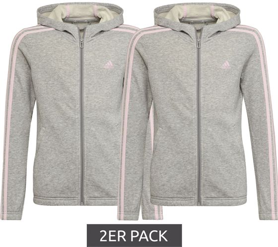 Pack of 2 adidas sustainable sports jackets for girls with hood, everyday jacket with cotton content, fitness jacket HM8752 gray/pink