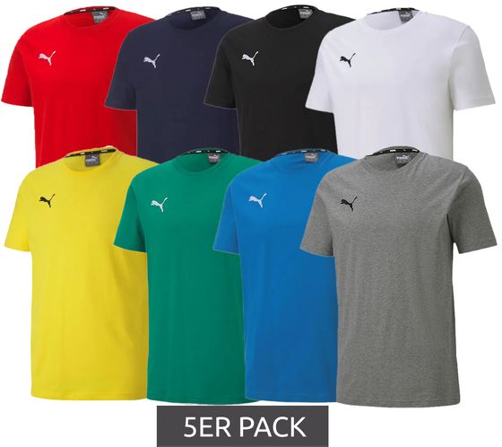 Paquete de 5 camisetas deportivas PUMA TeamGoal 23 para niños y niñas, camiseta de algodón con parche con logo 656709 Verde, negro, gris, azul oscuro, amarillo, rojo, azul claro o blanco