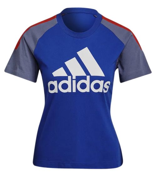 adidas chemise de sport durable pour femme T-shirt avec imprimé de la marque chemise à col rond chemise de fitness H24162 bleu/rouge/blanc