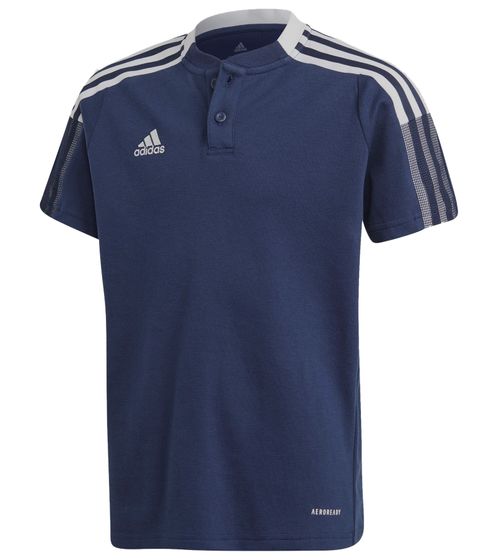 Polo durable adidas Tiro 21 pour garçon avec partie en coton, chemise de tous les jours avec technologie AEROREADY, haut à manches courtes GK9673 bleu/blanc