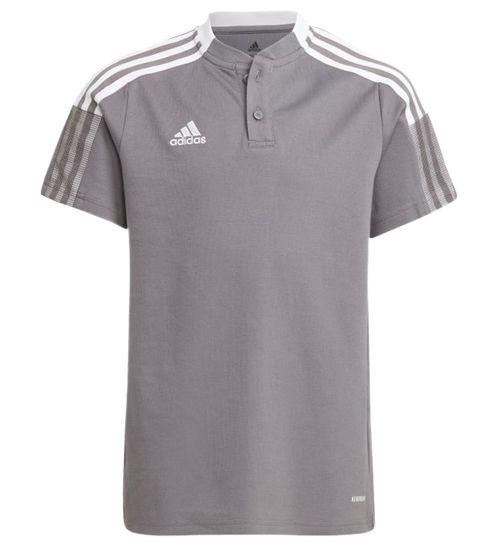 Polo adidas Tiro 21 sostenible para niño con contenido de algodón, camiseta de uso diario con tecnología AEROREADY, top de manga corta GM7344 gris