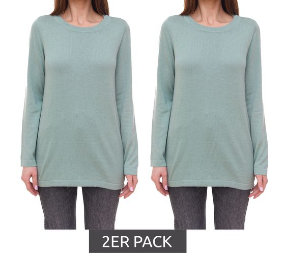 Pack of 2 BOYSEN´S women's fine knit sweaters with round neckline, sweater with side zip slits 68065533 green