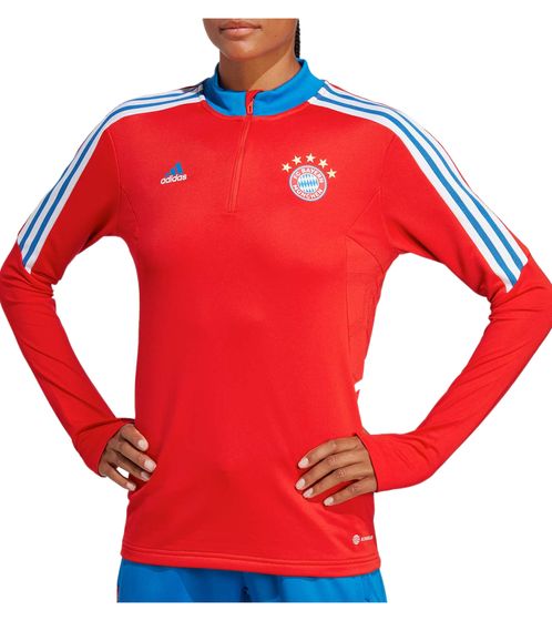 adidas women's sustainable sweater with FC Bayern Munich logo everyday sweater with AEROREADY technology long-sleeved shirt HU1265 red/blue/white