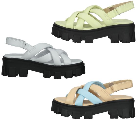 Sandales femme ILC, sandales à lanières avec semelle épaisse, cuir véritable C45-8541 beige/bleu, vert ou blanc