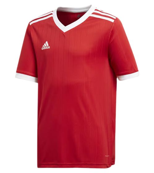 Maglia da allenamento sostenibile adidas Tabela 18 per ragazzi e ragazze con tecnologia AEROREADY maglia sportiva top fitness CE8914 rosso/bianco