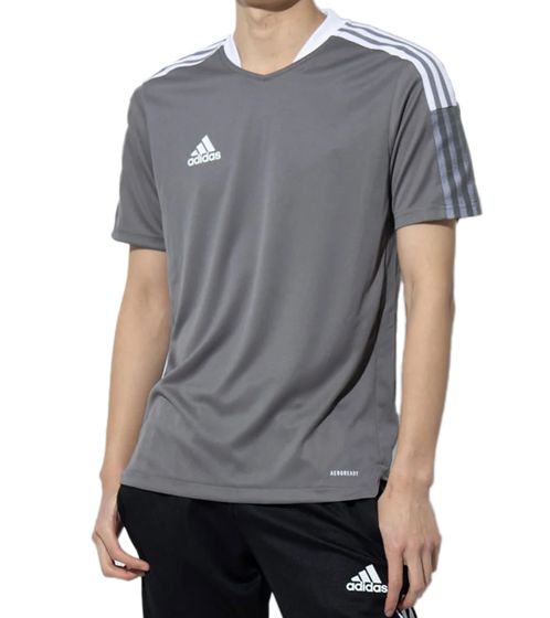 adidas Tiro 21 sustainable sports shirt with AEROREADY technology for men fitness shirt short sleeve top Primegreen GM7587 gray