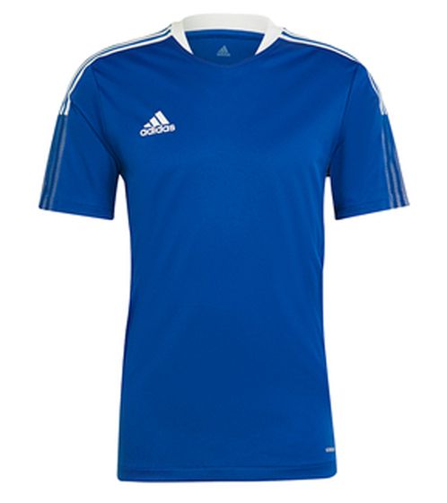 Maglia da calcio sostenibile adidas Tiro 21 con tecnologia AEROREADY maglietta fitness da uomo top da allenamento Primegreen GM7589 blu