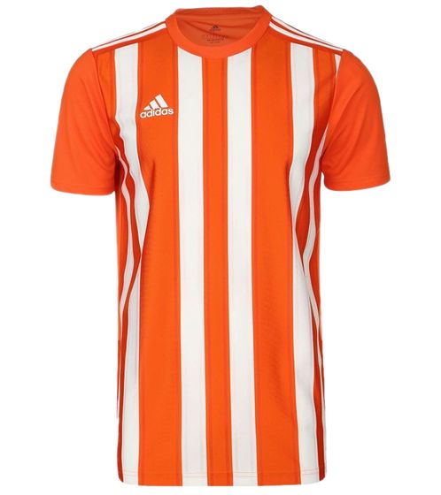 adidas Striped 21 Herren Sport-Shirt nachhaltiges Trainings-Shirt mit AEROREADY-Technologie gestreiftes Fitness-Oberteil H35642 Orange/Weiß