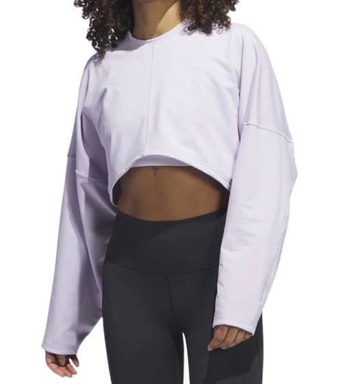 adidas women's crop sweater with cotton content, short round neck sweater with AEROREADY technology HR5087 purple