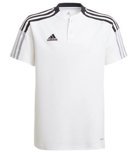 Polo sostenibile adidas Tiro 21 per ragazzi con contenuto di cotone, maglietta per tutti i giorni con tecnologia AEROREADY, top a maniche corte GM7347 bianco