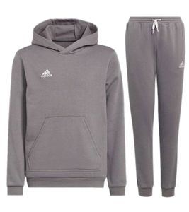 adidas Entrada 22 nachhaltiger Jogginganzug für Jungen und Mädchen Kapuzen-Pullover Jogger Sweat-Pullover Homewear H57515/H57519 Grau