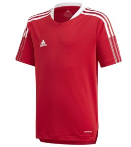 Maglia sportiva adidas Tiro 21 per ragazzi e ragazze con tecnologia AEROREADY maglietta fitness da allenamento GM7576 rosso/bianco