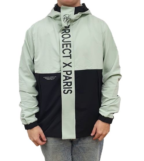 Project X Paris Utility Woven Men's Wind Jacket Waterproof Hooded Jacket 2333120 LGBK Mint Green/Black