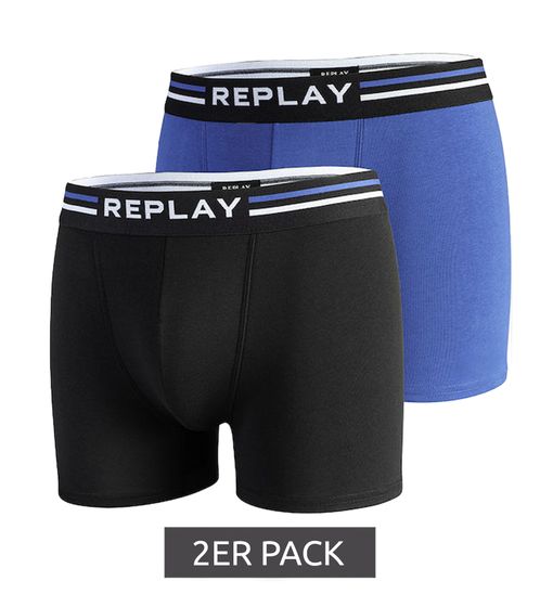 Pack of 2 REPLAY men's retro boxer shorts cotton underwear I101183 N148 black/blue