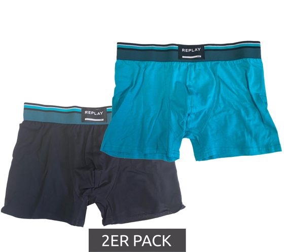 Pack de 2 calzoncillos tipo bóxer retro para hombre REPLAY ropa interior de algodón I101235-001 N257 negro/turquesa