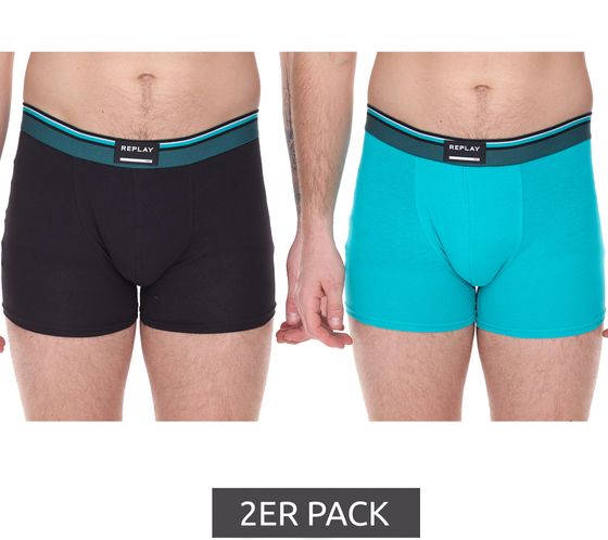 Pack de 2 calzoncillos tipo bóxer retro para hombre REPLAY ropa interior de algodón I101235-001 N257 negro/turquesa