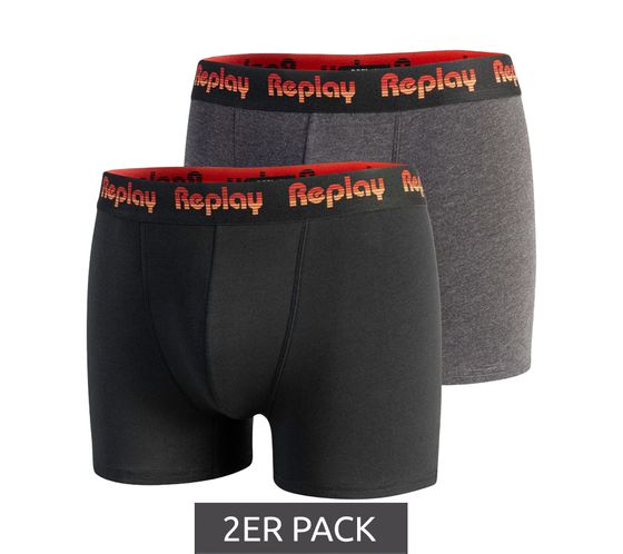 Pack de 2 calzoncillos tipo bóxer retro para hombre REPLAY Ropa interior de algodón I101189 N193 Negro/Gris