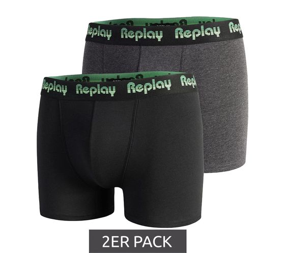 Pack de 2 calzoncillos tipo bóxer retro para hombre REPLAY Ropa interior de algodón I101189 N195 Negro/Gris