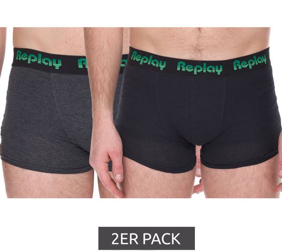 Confezione da 2 REPLAY Boxer da uomo retrò intimo in cotone I101189 N195 Nero/Grigio