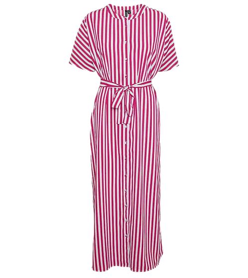 VERO MODA Damen Sommer-Kleid mit Stoff-Gürtel gestreiftes Maxi-Kleid 30250522 Weiß/Rosa