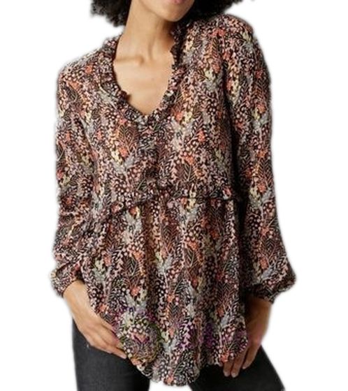 Aniston women's summer blouse with ruffle details, long-sleeved shirt with all-over print, work blouse 88608001 brown/green/black