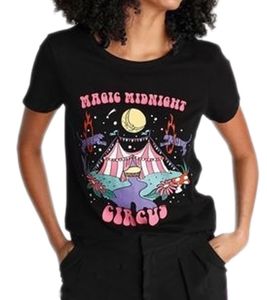 T-shirt donna AjC per il tempo libero con stampa frontale Camicia in cotone Magic Midnight Circus 72729855 nero/viola/rosa