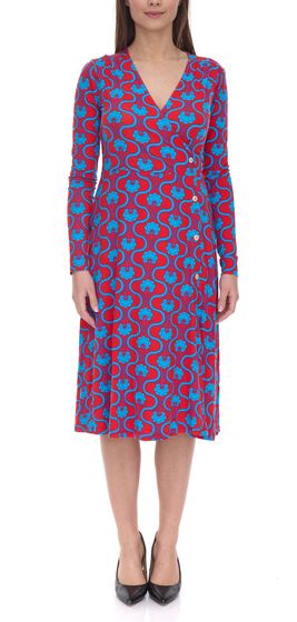 Aniston CASUAL Damen Midi-Kleid Wickel-Kleid mit Blumenmuster Langarm 78981955 Rot/Bunt