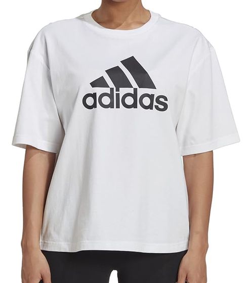 adidas Future Icons Badge of Sport Damen Sport-Shirt in lockerer Passform Baumwoll-T-Shirt mit großem Marken-Print HC6358 Weiß