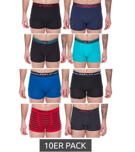 10er Pack REPLAY Herren Retro Boxershorts Baumwoll-Unterwäsche Blau, Schwarz, Dunkelblau oder Rot