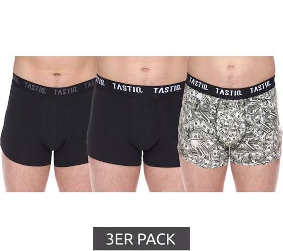 3er Pack TASTIQ Herren Boxershorts mit USD-Print Baumwoll-Unterhose im stylischer US-Dollar-Geschenkbox Unterwäsche Tas/1/BCX3/USD Schwarz/Grün