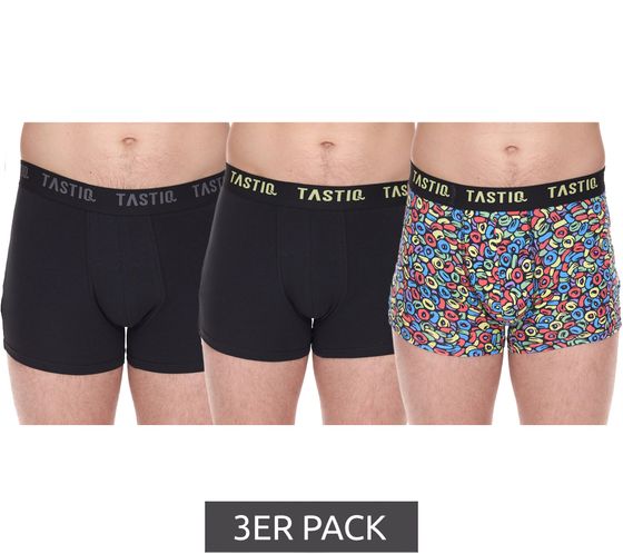 3er Pack TASTIQ Herren Boxershorts mit Müsli-Print Baumwoll-Unterhose im stylischer Cerealien-Geschenkbox Unterwäsche Tas/1/BCX3/CER Schwarz/Bunt