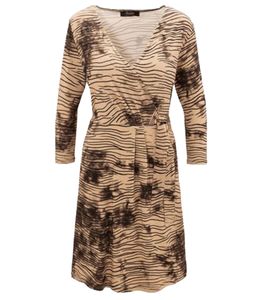 Aniston CASUAL Damen Midi-Kleid Wickel-Kleid mit Animalprint 3/4 Arm 98257456 Beige/Schwarz