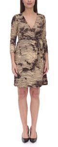 Aniston CASUAL Damen Midi-Kleid Wickel-Kleid mit Animalprint 3/4 Arm 98257456 Beige/Schwarz