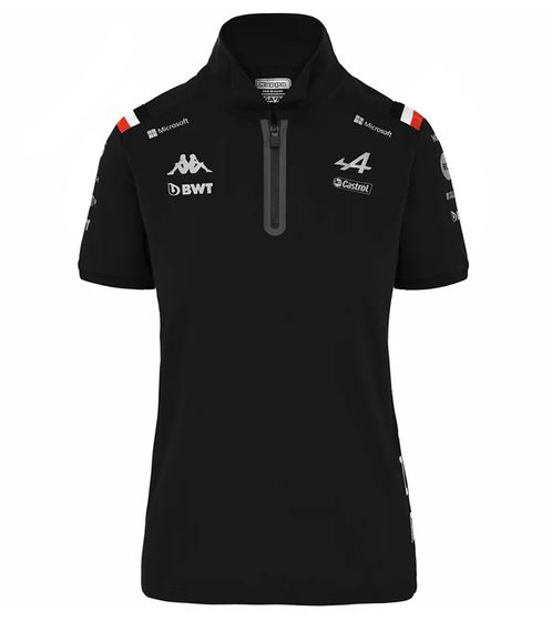 Kappa X ALPINE Formula 1 Team Ocon Gasly Women's Polo Shirt with HydroWayProtection Cotton Short Sleeve Shirt 35163WW AF1 005 Black