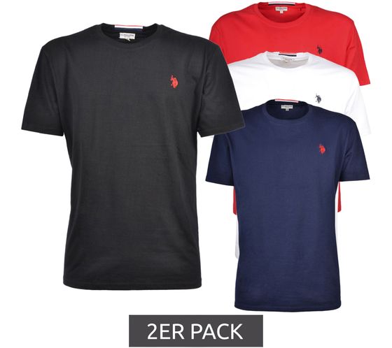 2er Pack U.S. POLO ASSN. Herren Basic T-Shirt mit Marken-Stickerei Baumwoll-Shirt US40 154 035 002387 in Schwarz, Navy, Weiß oder Rot