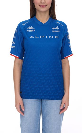 Kappa X ALPINE Formel 1 F1 Ocon Damen Kurzarm-Shirt Sport-Trikot mit V-Ausschnitt Alltags-Shirt 351883W AF1 A01 Blau